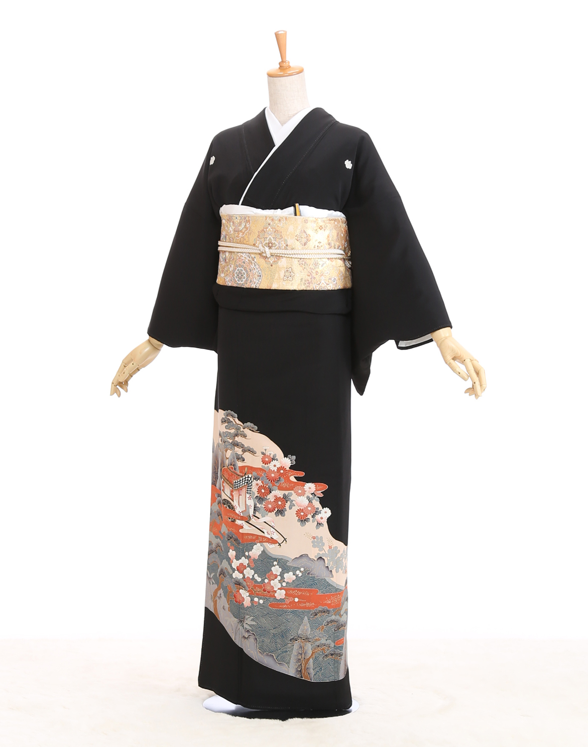 ここさぶた品物【正絹 和装小物 着物 振袖 留袖 和装 訪問着 黒留袖】 留袖 正絹 Mサイズ／ TM-M-0515松に御所車｜ル・クローゼット