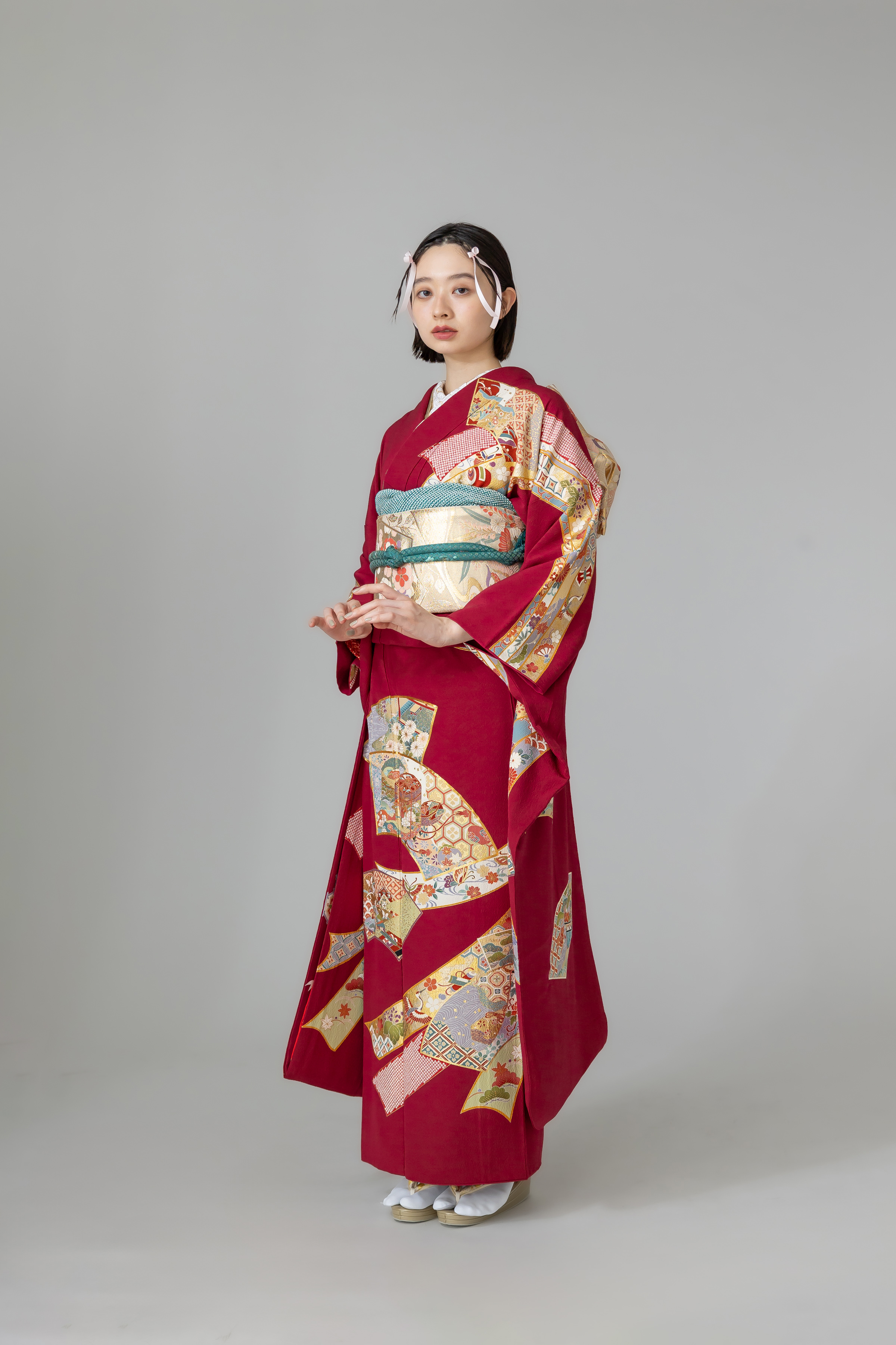 (あ969)渋めの色味の振袖㊗️大振袖⑤点セット✨ あ969)渋めの色味の振袖㊗️大振袖⑤点セット✨